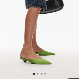 ASOS Topshop Dakota kitten heel pumps in green satin